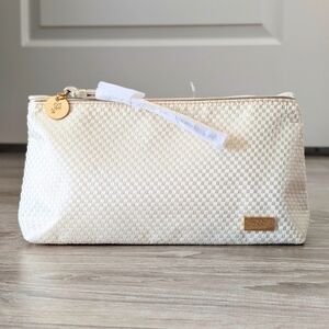 Lancome Paris Cream Makeup Bag Wristlet Like New Condition